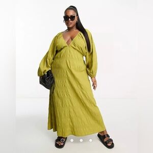 ASOS DESIGN Curve textured v neck batwing midi dress in olive SOLD OUT, NWT